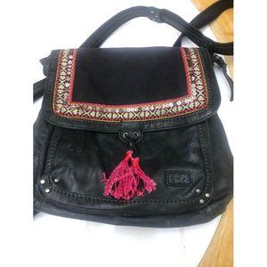 The Sak Black Leather & Crochet Ventura Convertible Mini Backpack